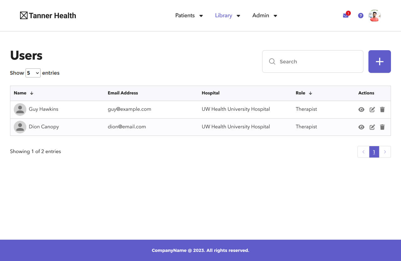 Users screen